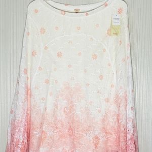 Reba Style Women's Knit Poncho, Lined, Coral/White, Sz L